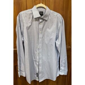 Jos A Bank Traveler Tailored Fit Men Dress Shirt Blue Gingham Check 16.5 36